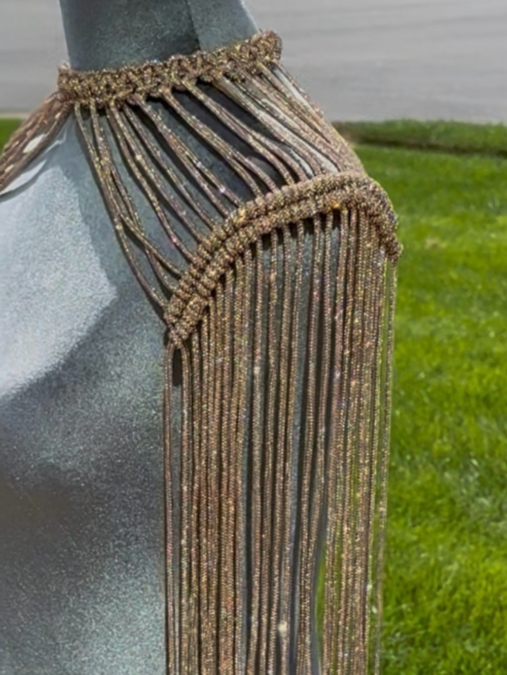 Hand Crafted Gold Rhinstine Rope Fringe Shoulder Draping - Picture 3 of 6